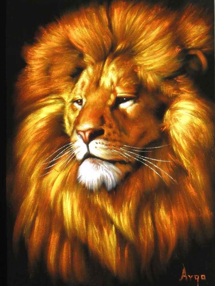 Chronicles of Narnia Lion,Aslan Original Black Velvet Oil Painting Art A88