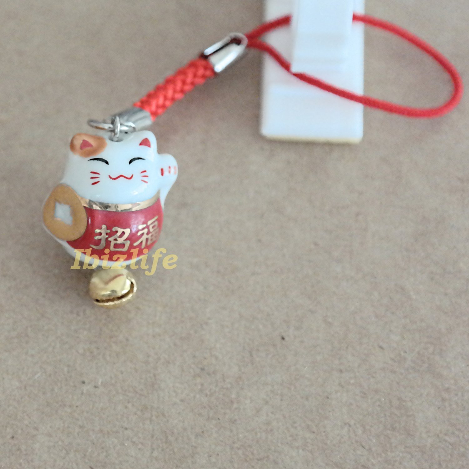 Blessing Lucky BELL CHARM- (Maneki Neko) with Chinese Blessing words ...