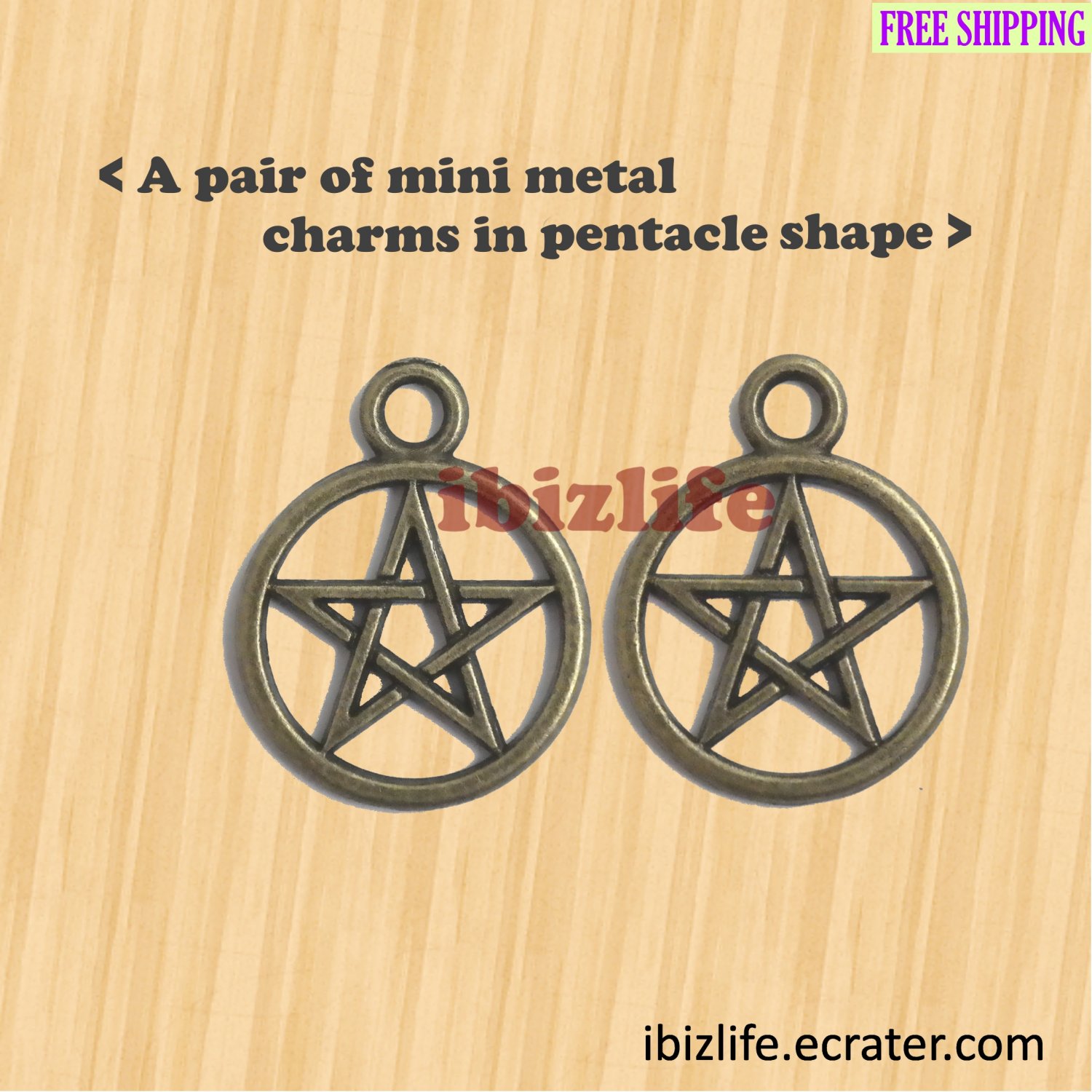 A pair of metal charms with brown color Pentacle shape (bc11)