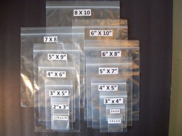 Zip lock bags 2 mil Clear various quantities and sizes 5x9, 6x8, 6x10, 7x8, 8x10