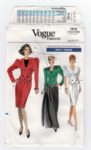 Vintage Vogue 7679 Women's Jacket and Tapered or Flared Skirt Sewing Pattern Size 12-14-16 Uncut