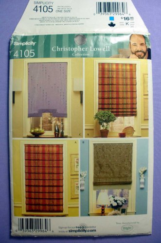 Window Shades, Roman Shades, by Christopher Lowell, Window Treatments, Pattern Uncut Simplicity 4105