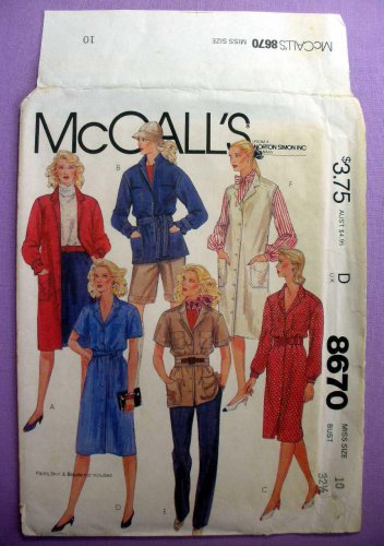 Women's Dress, Shirt Jacket, Sleeveless Jumper Sewing Pattern, Size 10 Uncut McCall's 8670