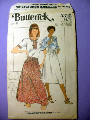 Women's Wrap Skirt and Fitted Top Pattern, Size 12 Vintage 1970's Butterick 5325