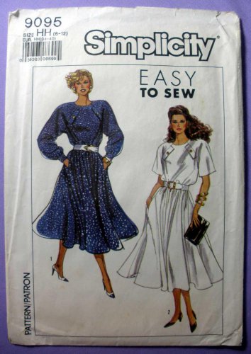 Women's Dress, Long or Short Sleeves, Full Skirt Pattern, Size 6-8-10-12 Uncut Simplicity 9095