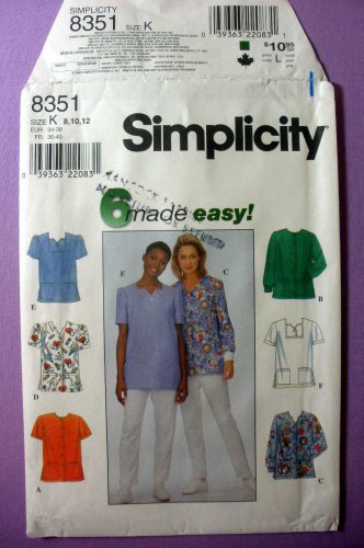 Women's Scrub Tops Sewing Pattern, Size 8-10-12 Uncut Simplicity 8351