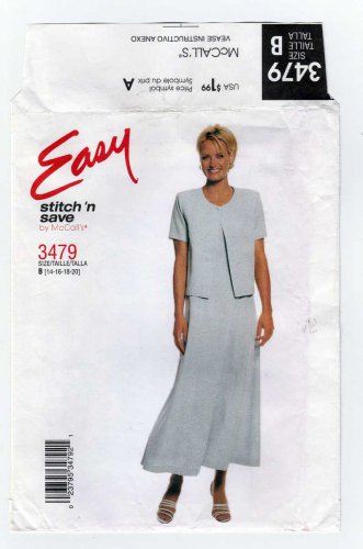 Women's Dress and Jacket Pattern Size 14-16-18-20 Uncut McCall's Easy Stitch 'n Save 3479