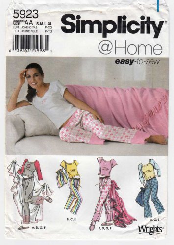 Junior's Pajama Pants, Top, Slippers, Blanket, Bag Pattern, Size S-M-L-XL UNCUT Simplicity 5923