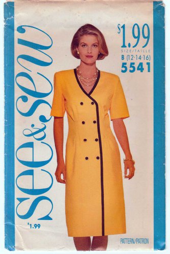 Women's Double-Breasted Dress Pattern, Size 12-14-16 UNCUT Butterick See & Sew 5541