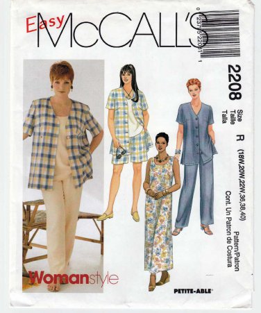 Women's Shirt, Dress, Top, Pants, Shorts Sewing Pattern, Plus Size 18W-20W-22W UNCUT McCall's 2208