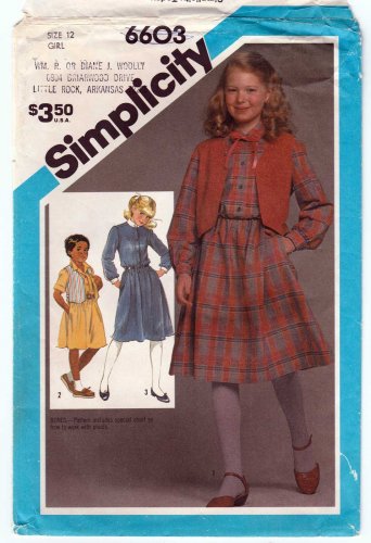 Girl's Dress and Lined Vest Sewing Pattern Size 12 Bust 30 Uncut Vintage Simplicity 6603