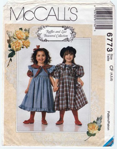 Girl's Dress and Pinafore Sewing Pattern, Child Size 4-5-6 Uncut McCall's 6773