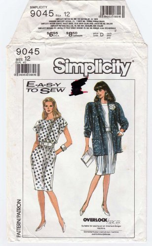 Simplicity 9045 Women's Dress and Unlined Jacket Sewing Pattern Size 12 UNCUT