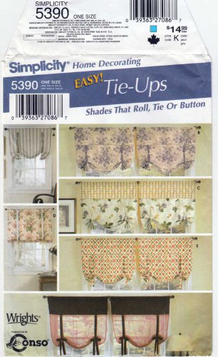 Window Treatments, Shades, Tie or Button Ups, Sewing Pattern UNCUT Simplicity 5390
