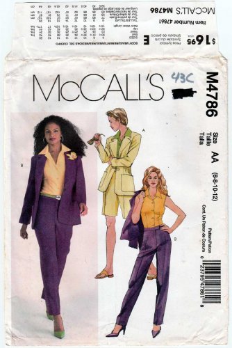 Women's Jacket, Shirt, Shorts, Pants Pattern Size 6-8-10-12 UNCUT McCall's M4786