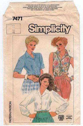 Women's Shirt Sewing Pattern Size 12 UNCUT Simplicity 7471