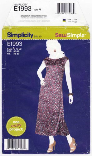 Women's Sleeveless Dress Sewing Pattern Size 10-12-14-16-18-20-22 UNCUT Simplicity 1993