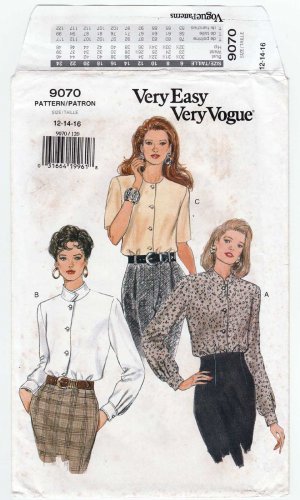 Vogue 9070 Women's Blouse Sewing Pattern Misses' Size 12-14-16 UNCUT