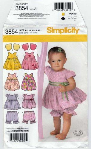 Babies Dress, Jumper, Top, Pantaloons, Bolero Pattern Size XXS-XS-S-M-L UNCUT Simplicity 3854