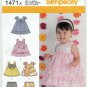 Baby Girl Dress, Top, Bloomers Sewing Pattern Size XXS-XS-S-M-L UNCUT Simplicity 1471