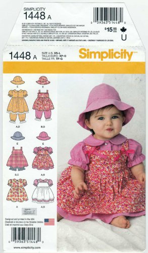 Babies' Dress, Pinafore, Panties, Pantaloon, Hat Sewing Pattern Size XS-S-M-L UNCUT Simplicity 1448