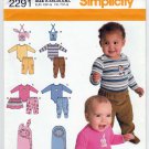 Simplicity 2291 Babies' Pants, Skirt, Bib, Bodysuit and Bunting Pattern Size XXS-XS-S-M-L UNCUT