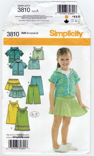 Dress, Top, Skirt, Gauchos and Hoodie Sewing Pattern Child Size 3-4-5-6-7-8 UNCUT Simplicity 3810