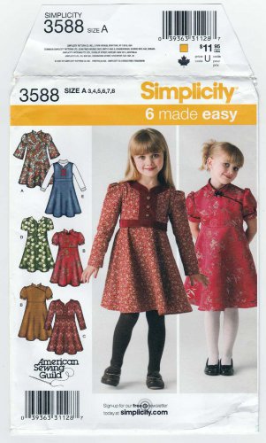 Girl's Dress or Jumper Sewing Pattern Child Size 3-4-5-6-7-8 UNCUT Simplicity 3588