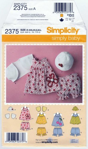 Baby Girl Dress, Top, Panties, Bolero, Hat Sewing Pattern Size XXS-XS-S-M-L UNCUT Simplicity 2375