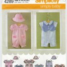 Baby Boy / Girl Romper and Hat Sewing Pattern Size XXS-XS-S-M-L UNCUT Simplicity 4289