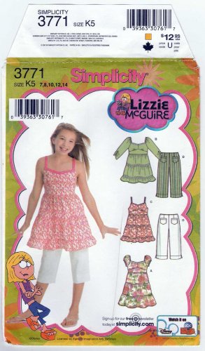 Girl's Dress, Tunic and Capri Pants Sewing Pattern Size 7-8-10-12-14 UNCUT Simplicity 3771