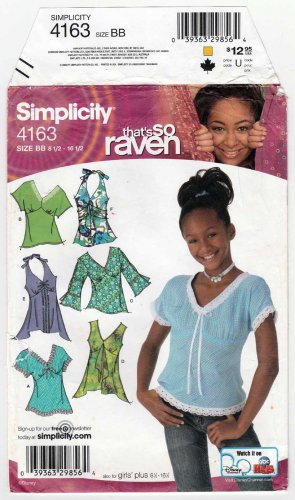 Girl's Halter or V-Neck Tops Sewing Pattern, Half Sizes 8-10-12-14-16 UNCUT Simplicity 4163
