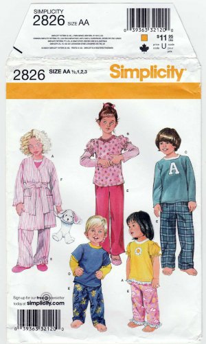 Toddler Boy/Girls' Pajamas and Robe Sewing Pattern Size 1/2-1-2-3 UNCUT Simplicity 2826