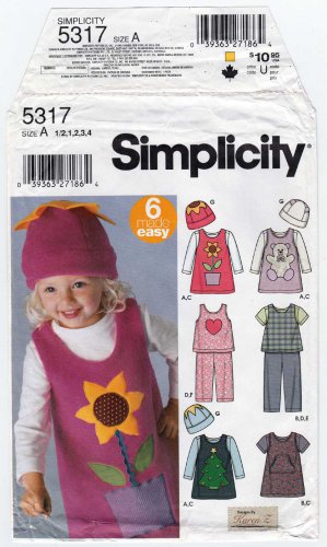 Toddlers' Jumper, Top, Pants and Hat Sewing Pattern Size 1/2-1-2-3-4 UNCUT Simplicity 5317