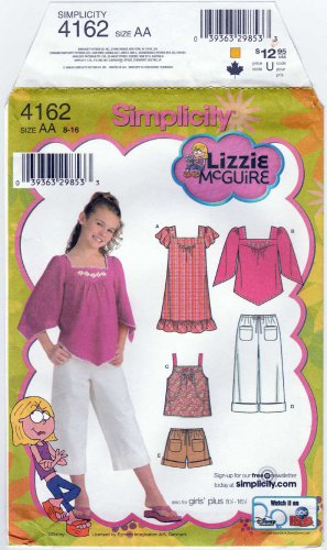 Girl's Dress, Tunic, Top, Cropped Pants, Shorts Pattern Size 8-10-12-14-16 UNCUT Simplicity 4162