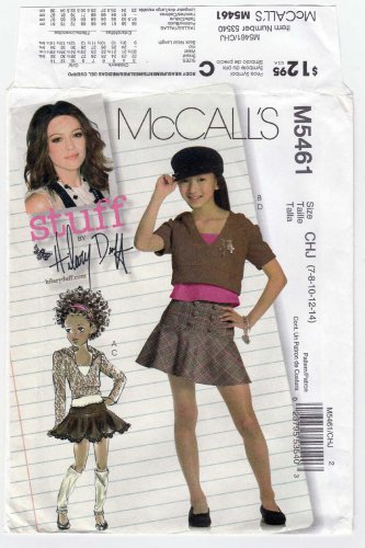 Girl's Tops and Skirts, Hilary Duff Sewing Pattern Size 7-8-10-12-14 UNCUT McCall's M5461