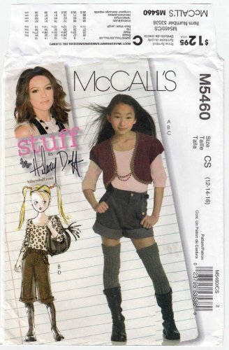 Teen Girls Jacket, Top, Shorts, Pants, Hilary Duff Sewing Pattern Size 12-14-16 UNCUT McCall's M5460