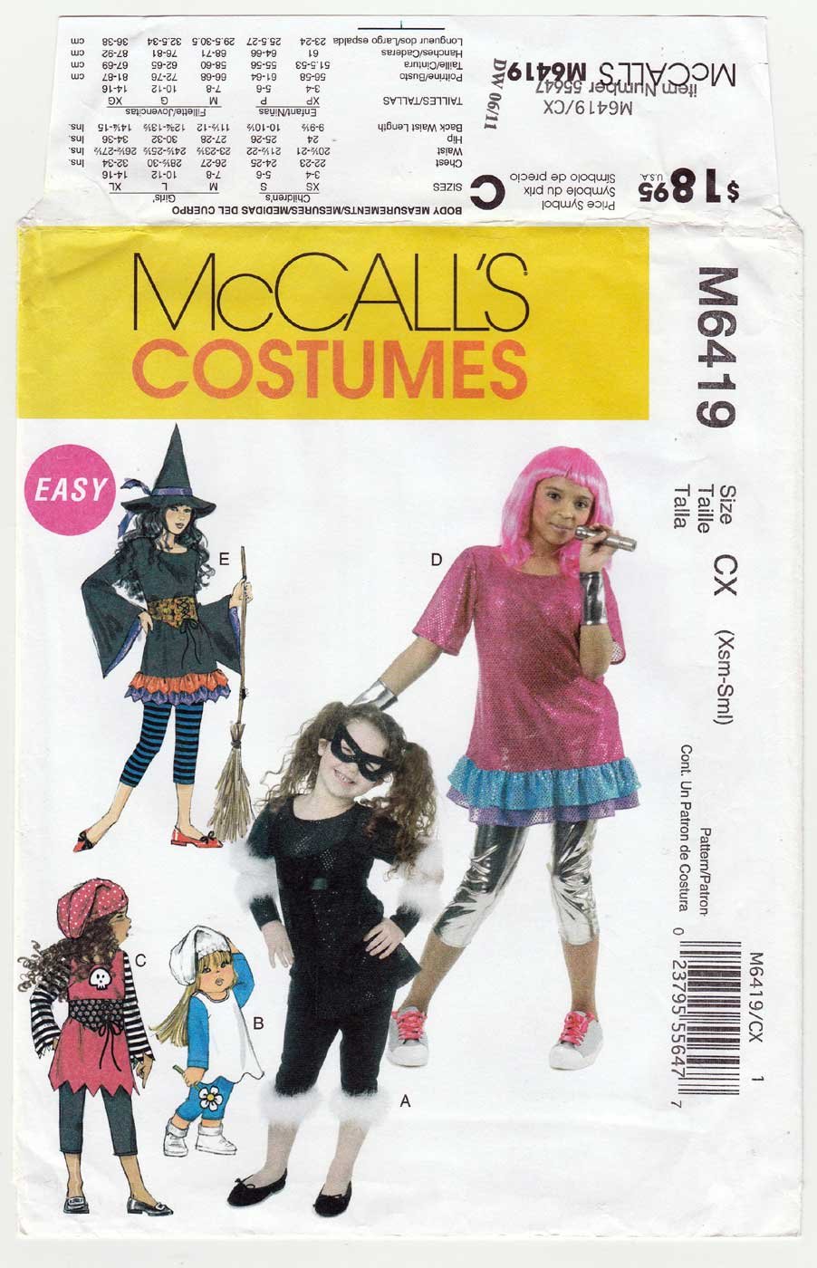 Girl's Halloween Costume Sewing Pattern Size XS 34, S 56 UNCUT McCall