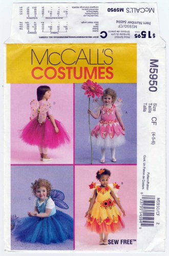 Girl's Fairy Costume Pattern, Fairy Wings, Tutu Skirt, Child Size 4-5-6 Uncut McCall's M5950 5950