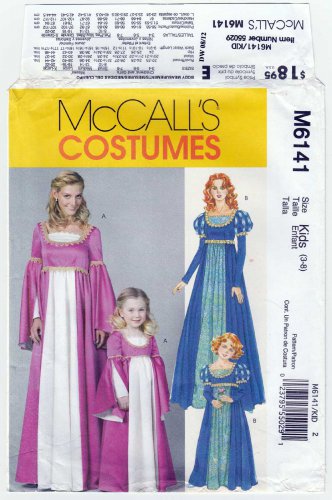 Girl's Renaissance Princess Costume Pattern, Kids Size 3-4-5-6-7-8 UNCUT McCall's M6141 6141