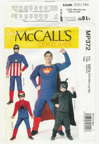 Men's Super Hero Costume Sewing Pattern, Size Small-Med-Large-XL UNCUT McCall's MP372 M7002