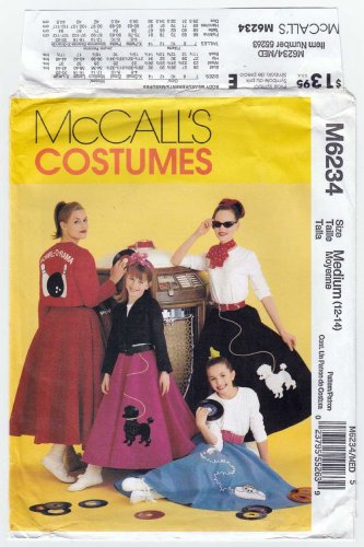 50's Costume, Poodle Skirt, Jacket, Top Women's Pattern Size Medium 12-14 UNCUT McCall's M6234 6234