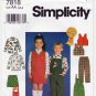 Simplicity 7818 Child's Vest, Skirt, Pants, Overalls, Knit Top Sewing Pattern Child Size 2-3-4 UNCUT