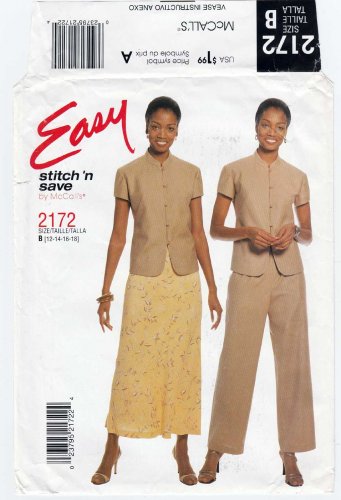 Women's Top, Pants, Skirt Sewing Pattern Size 12-14-16-18 UNCUT McCall's Stitch 'N Save 2172