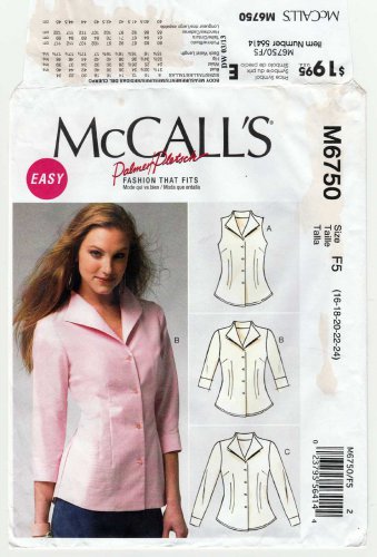 Women's Shirts Sewing Pattern Plus Size 16-18-20-22-24 UNCUT McCall's M6750 6750