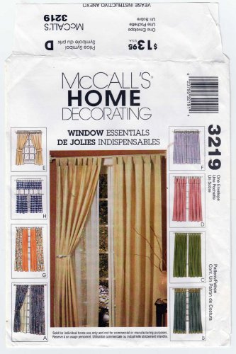 Tab Curtains, Tie Backs, Valance, Window Essentials Sewing Pattern Home Decor UNCUT McCall's 3219