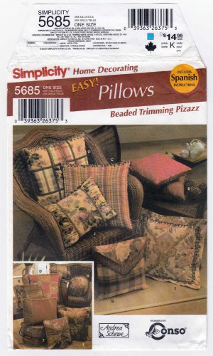 Easy Pillows Sewing Pattern, Home Decor by Andrea Schewe Uncut Simplicity 5685