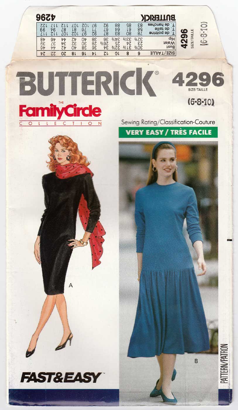 Women's Dress Pattern, Long Sleeves Misses' / Misses' Petite Size 6-8-10 Uncut Butterick 4296