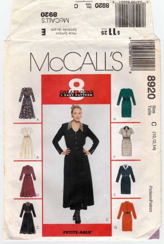 Women's Dress in 2 Lengths Sewing Pattern Misses' Size 10-12-14 UNCUT McCall's 8920