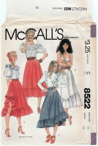 Women's Skirts with Ruffles Sewing Pattern Misses' Size 10 UNCUT McCall's 8522
